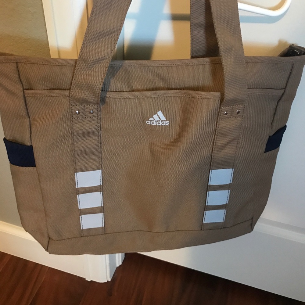 adidas Tan Canvas Tote with White Accents